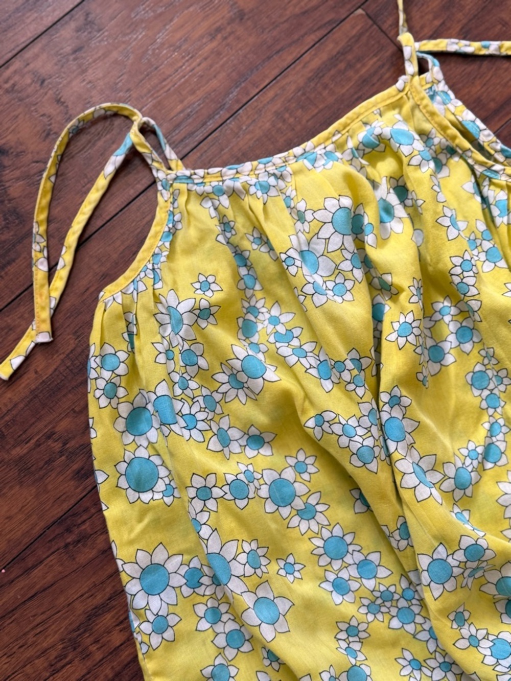 Vintage Sears Girls Yellow Floral Sundress Blue White Flowers Spring Summer | 6